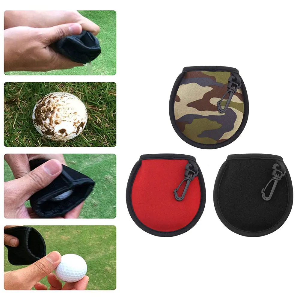 

3PCS Neoprene Golf Ball Washer Cleaner Pouch Bag Clip Hook Belt Valuables Balls Blue Black Colors Fit Men Women Kids Portable