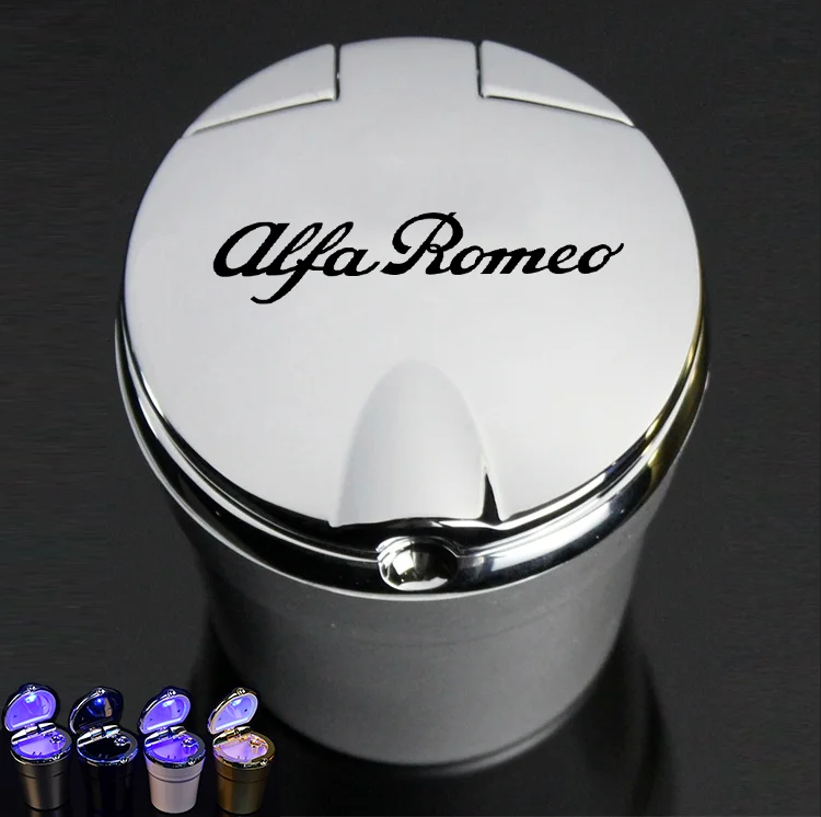 

Car Logo Ashtray With Blue LED Light Car Ashtray car ashtray trash box Cigarette Smoke Holder For Alfa Romeo Stelvio Giulia
