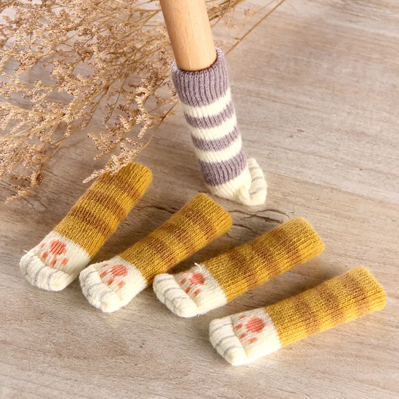 

4Pcs /Set Cute Cat Paw Table Chair Foot Leg Knit Cover Protector Socks Sleeve Protector Good Scalability Non-Slip Wear