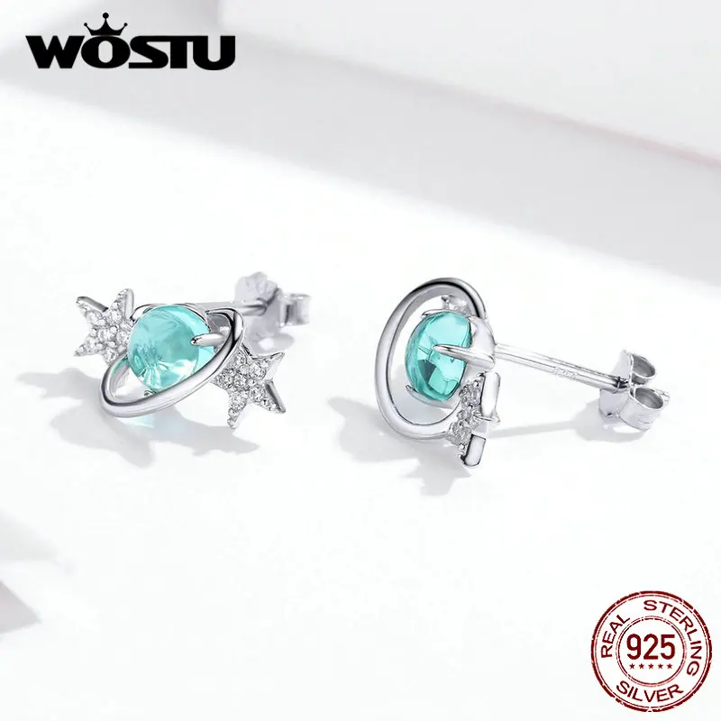 WOSTU Лидер продаж Настоящее 925 пробы серебряные серьги для женщин таинственная Вселенная звезда шпилька изготовление сережек ювелирные изделия FIE701
