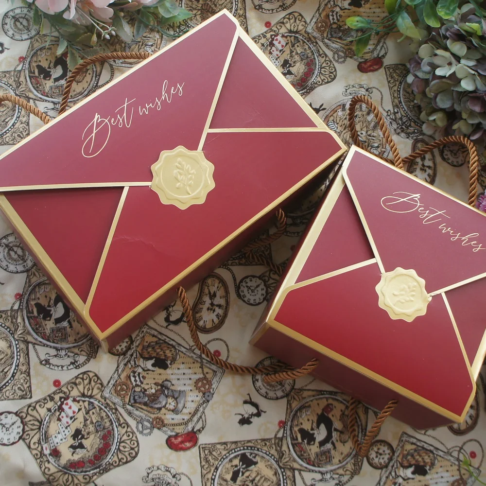 10 шт конверт Золотой Красный лучшее пожелание с ручкой веревки бумажная коробка