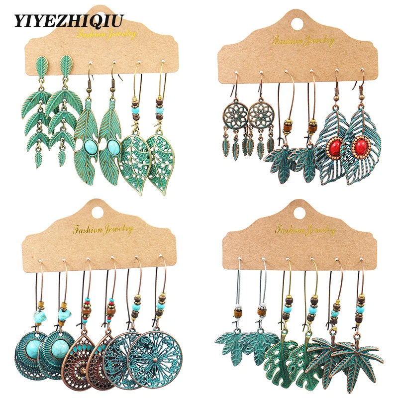 Богемные этнические с длинной бахромой бронза висячие серьги в ретро стиле сплав