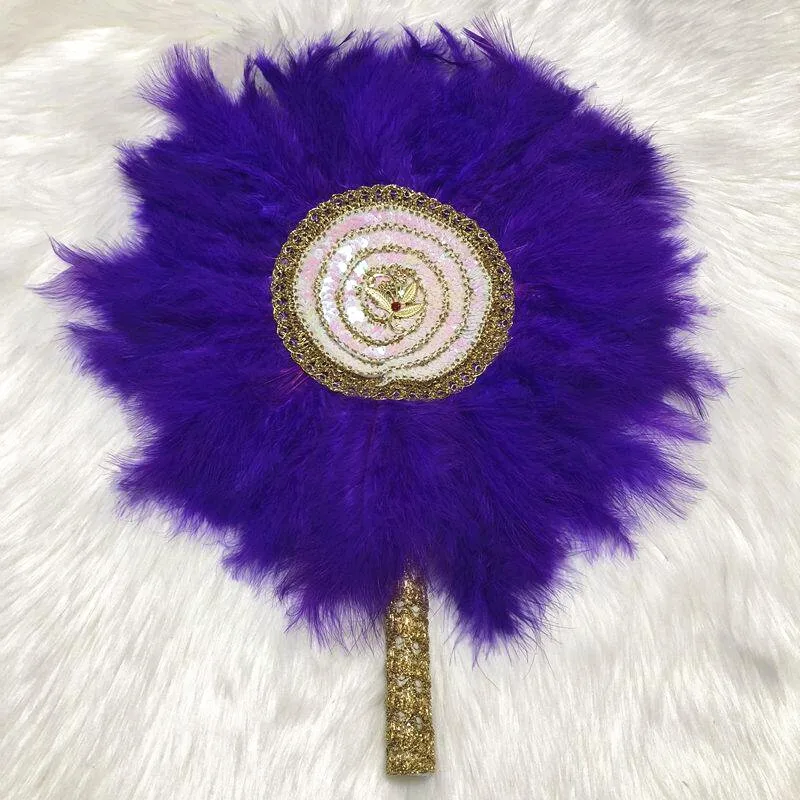 Модный веер в нигерийском стиле с фиолетовыми перьями и блестками свадебный для