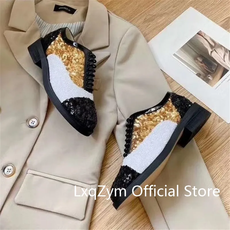 Женские туфли с блестками на низком каблуке Размеры 35-40 | Обувь