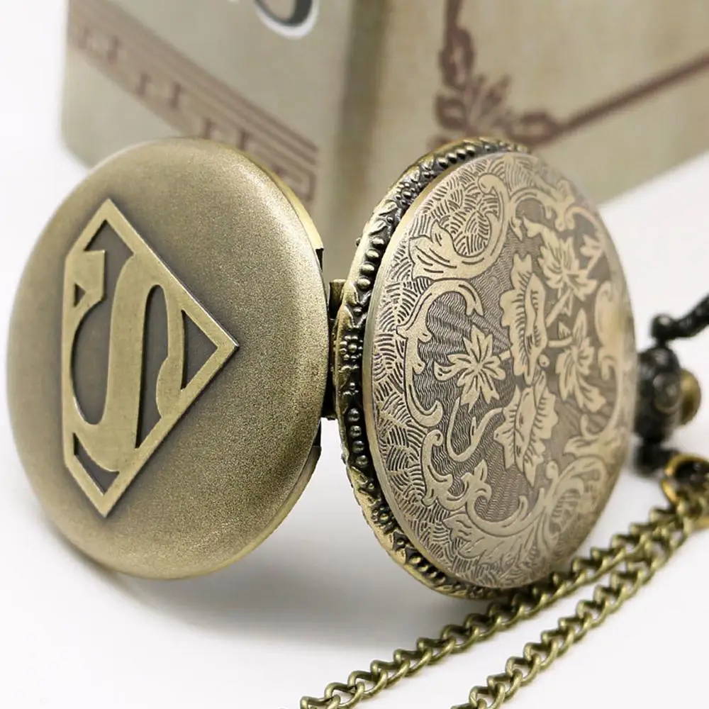 Классические кварцевые карманные часы супермена с necklace ем кулоном, Ретро Мужские кварцевые брелоки и карманные часы, дропшиппинг P442C