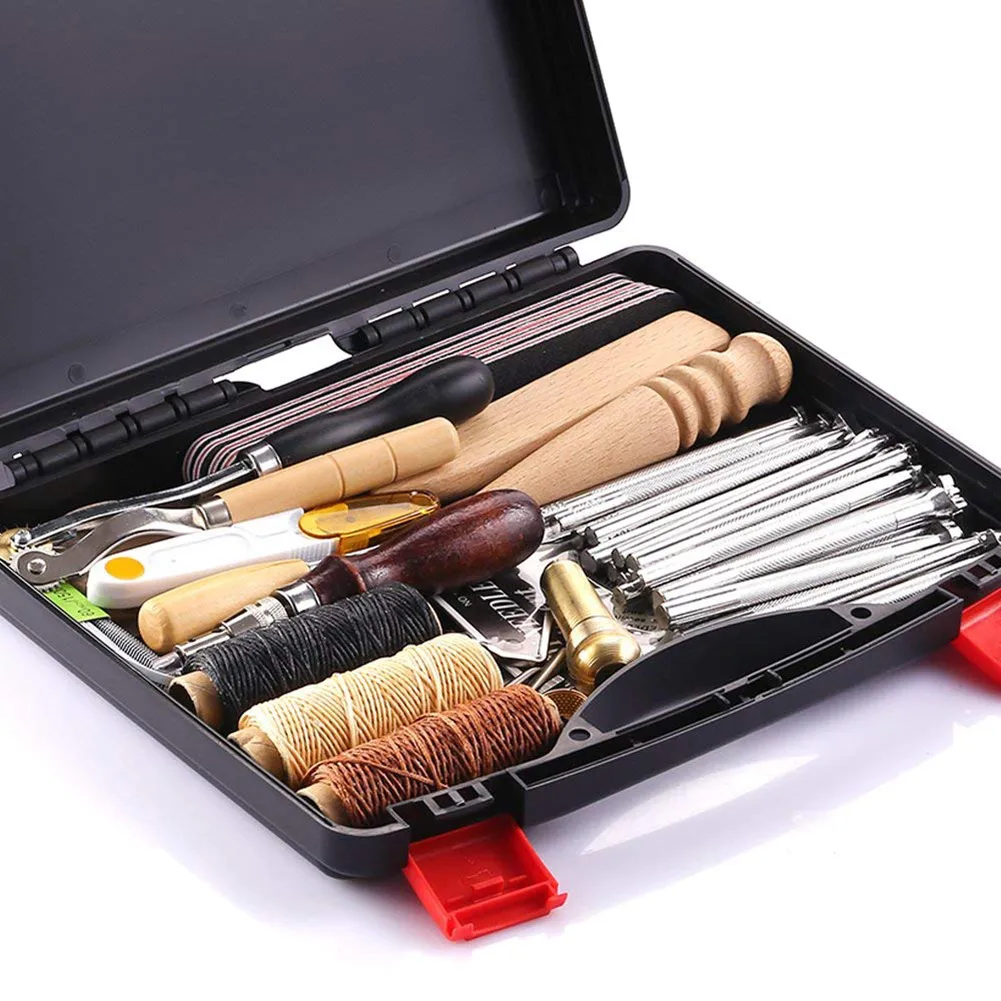 

59 Pcs/Set Leather Craft Hand Tools Kit for Hand Sewing Stitching Stamping Saddle DIY Making Leather Tools Set Leathercraft Tool