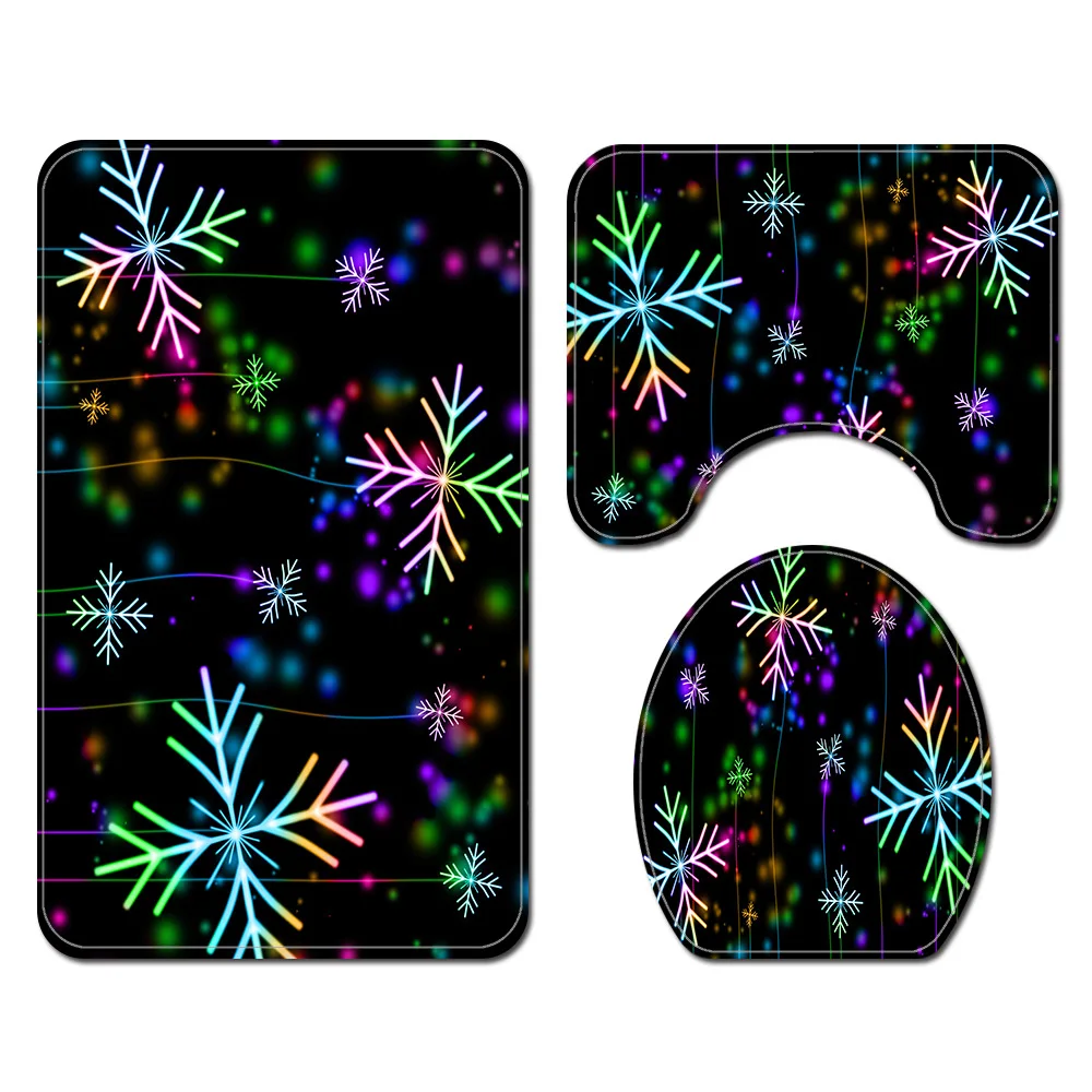 

Christmas snowflakes Print Shower Curtain 4 Piece Carpet Cover Toilet Cover Bath Mat Pad Set Bathroom Curtain with 12 Hooks