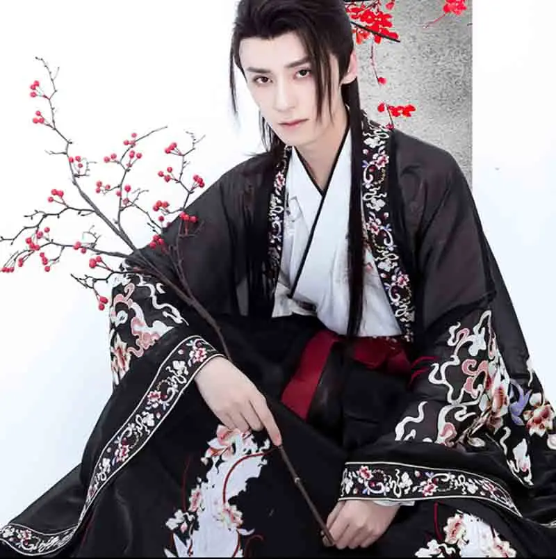 

Hanfu Men Chinese Traditional Black Embroidery Hanfu Male Cosplay Costume Fancy Dress Black&White Hanfu For Men Plus Size 2XL
