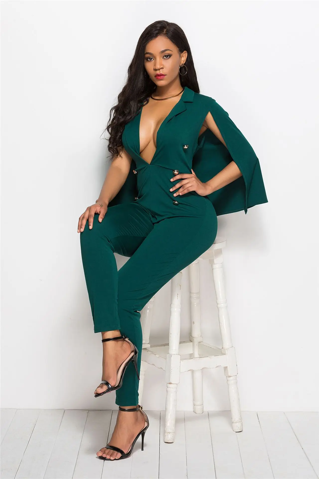 Женский комбинезон с глубоким v образным вырезом сексуальный двойной плащ на