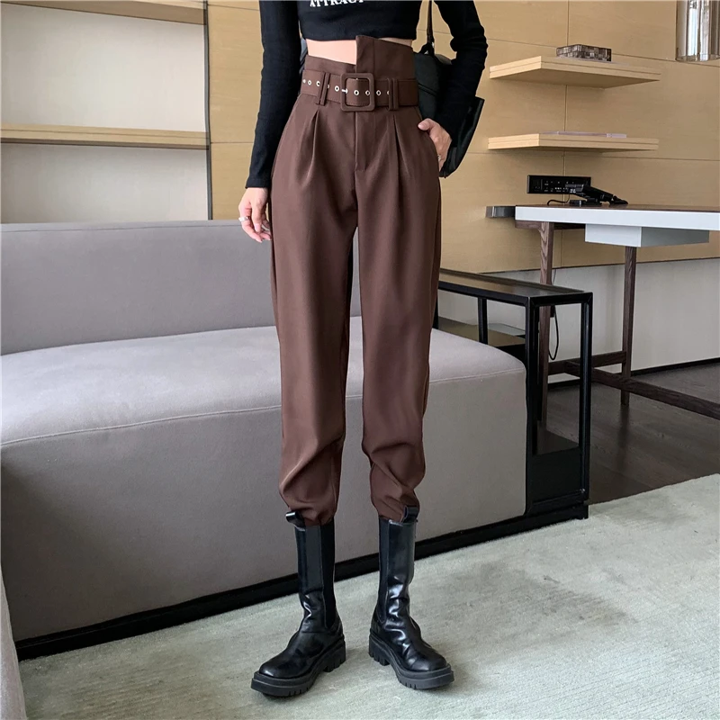 

Fashion casual irregular high waist slim design carrot pants autumn and winter suit boots pants long pants