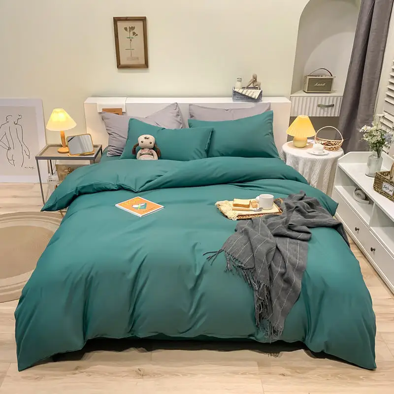 

Комплект пододеяльника, однотонная зеленая простыня, пододеяльник в минималистском стиле, 4 предмета