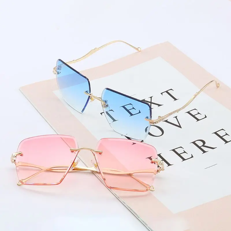 Модные женские солнцезащитные очки без оправы очаровательные индивидуальные