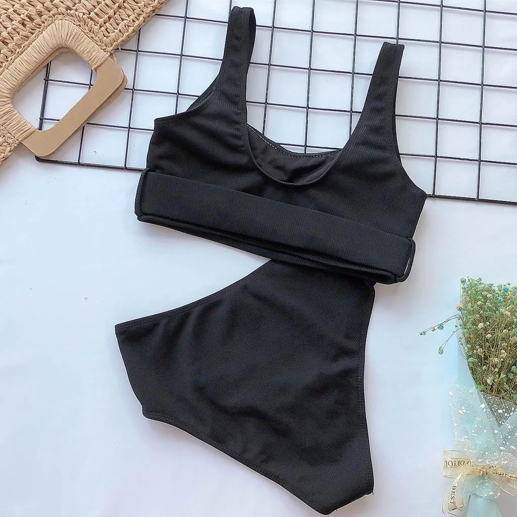 

Sexy High Waist Bikini Swimsuit Women Swimwear Bandeau Push Up Bikini Set Buckle Bathing Suit 2019 New Beach Wear Swimming Suit