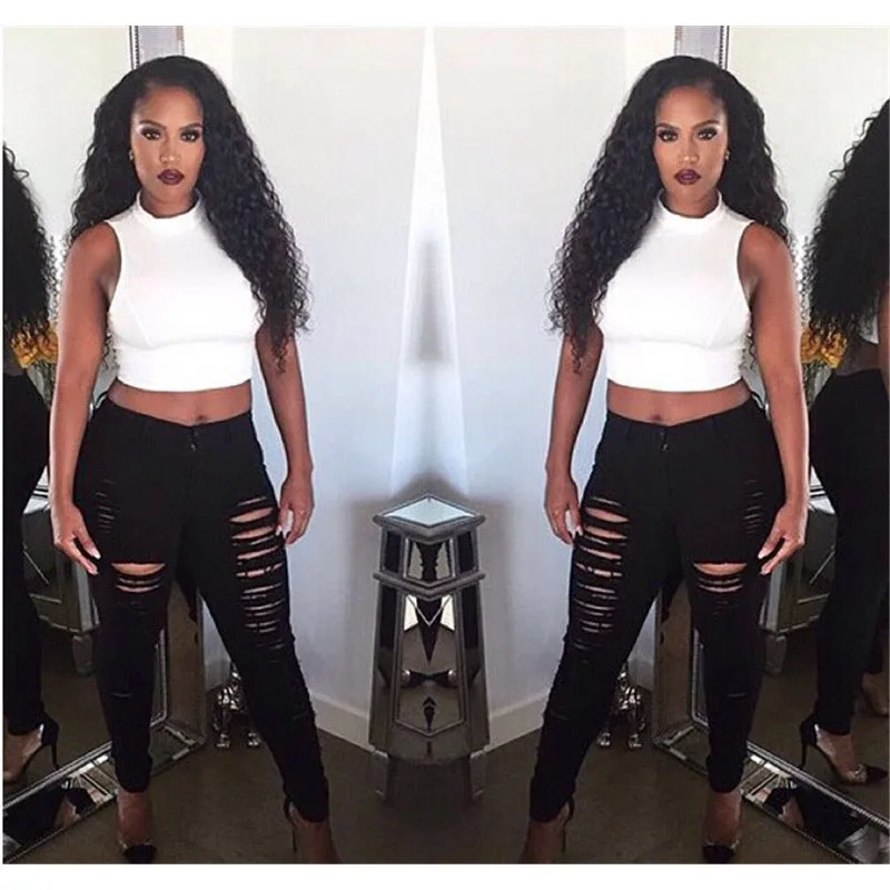 

2021 New Fashion Wild Casual Commuter Big Hole Small Feet Pants Personality Honing Broken Elastic Jeans Women's Trousers