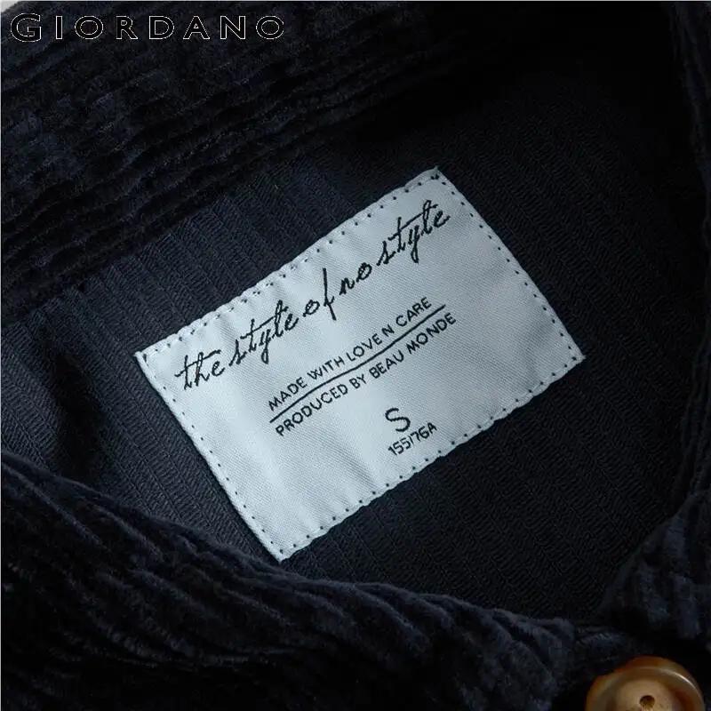 

Giordano Women Jackets Corduroy Cotton Turn Down Collar Jacket Flap Pockets Button Closure Casaco Feminino 13370804