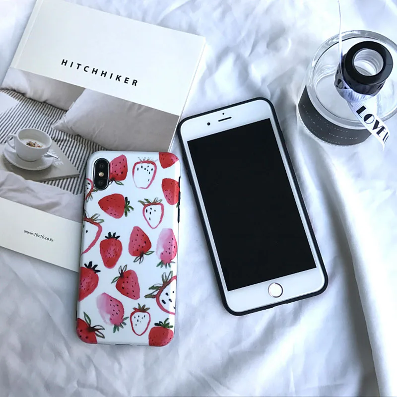 Simple Strawberry Pattern Phone Case for iPhone 6 6s 7 8 Plus X Xs XR Max TPU Soft Back Cover |