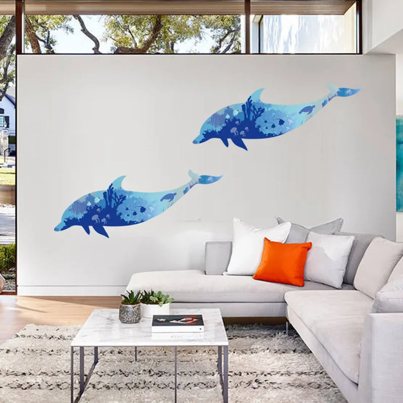 

Dolphin Starfish Bathroom Wall Stickers Kids Room Window Sticker Bedroom Coral Poster Nursery Decor Cartoon Wallpaper Art Mural