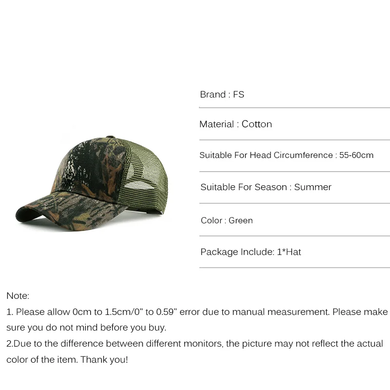 Бейсболка FS с сетчатым снепбеком для мужчин и женщин модная зеленая хлопковая