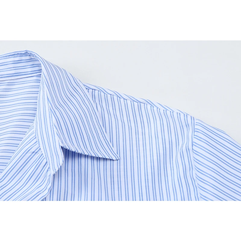 Блузка Женская Асимметричная в голубую полоску свободная рубашка с отложным