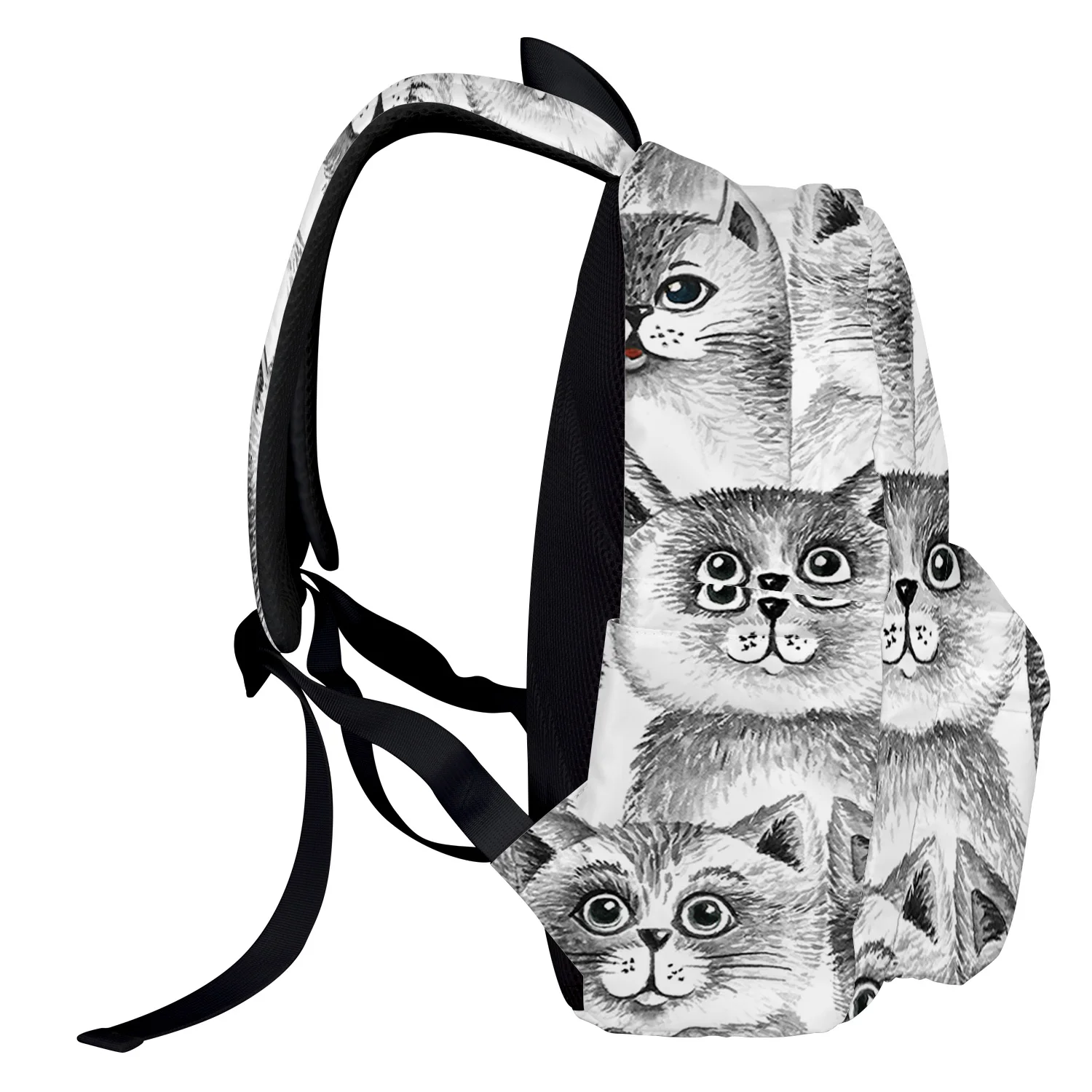 Черно-белый рюкзак с забавным мультяшным котом студенческий для ноутбука
