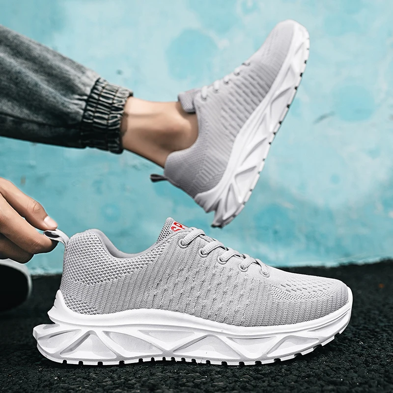 

Men Comfortable Walking Shoes Breathable Lace-Up Mesh Sports Trainers Tennis Flatform Soft Bottom Sneakers