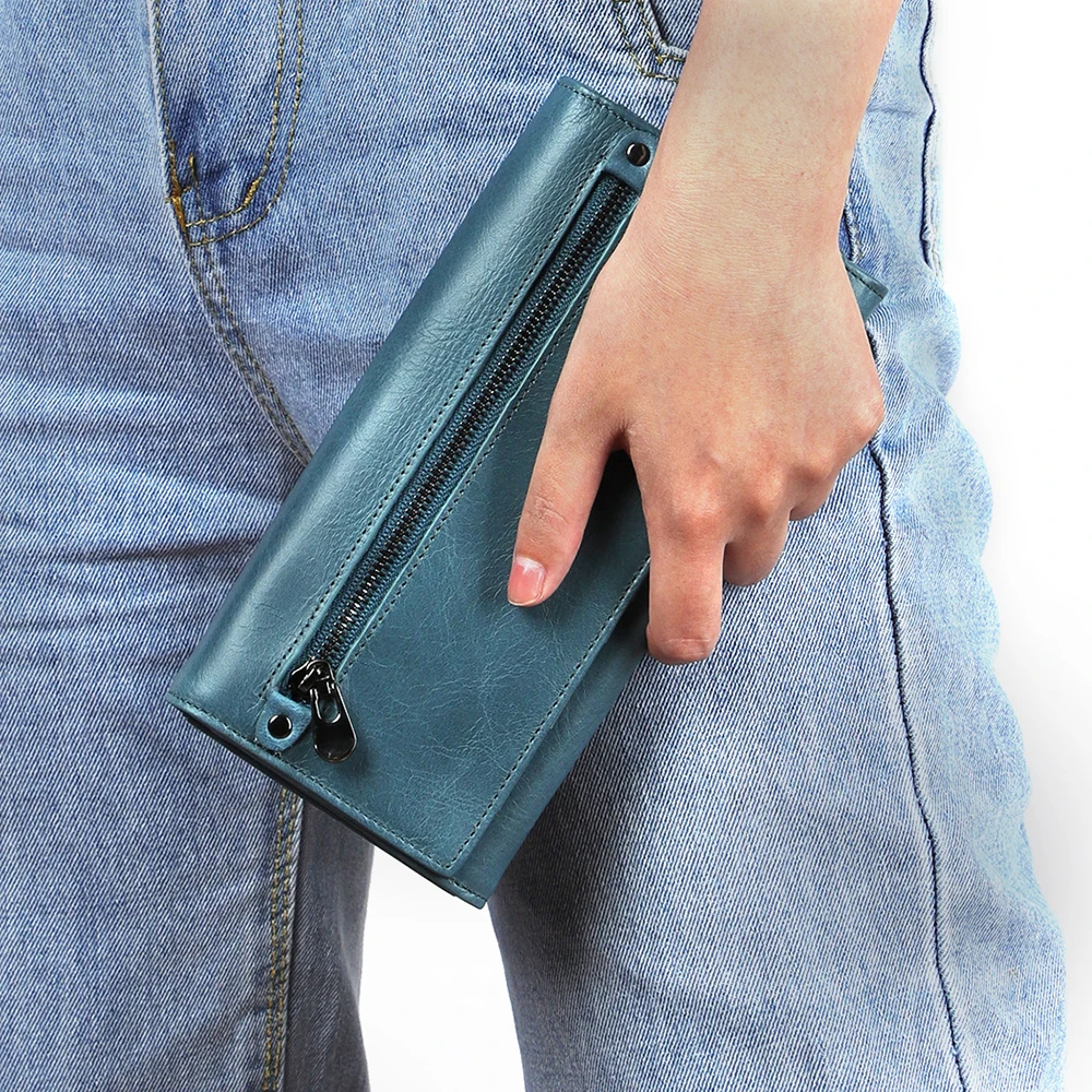

Fashion Vintage Women Wallets Genuine Leather Cowhide Long Wallet Purse Female Card Holder Phone Wallet