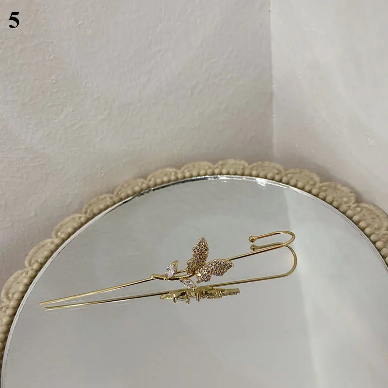 

Gold Color Geometry Leaf Single Piercing Earrings Trendy Luxury Women Lady Jewelry Zircon Long Ear Bars Clips