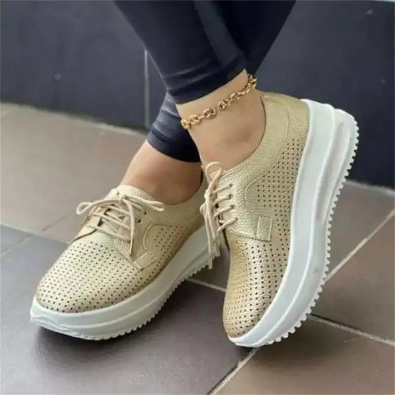 

2021 Women's Shoes Fashion Casual Solid Color PU Hollow Breathable Round Toe Strap Flat-heeled Platform Comfortable Sneakers
