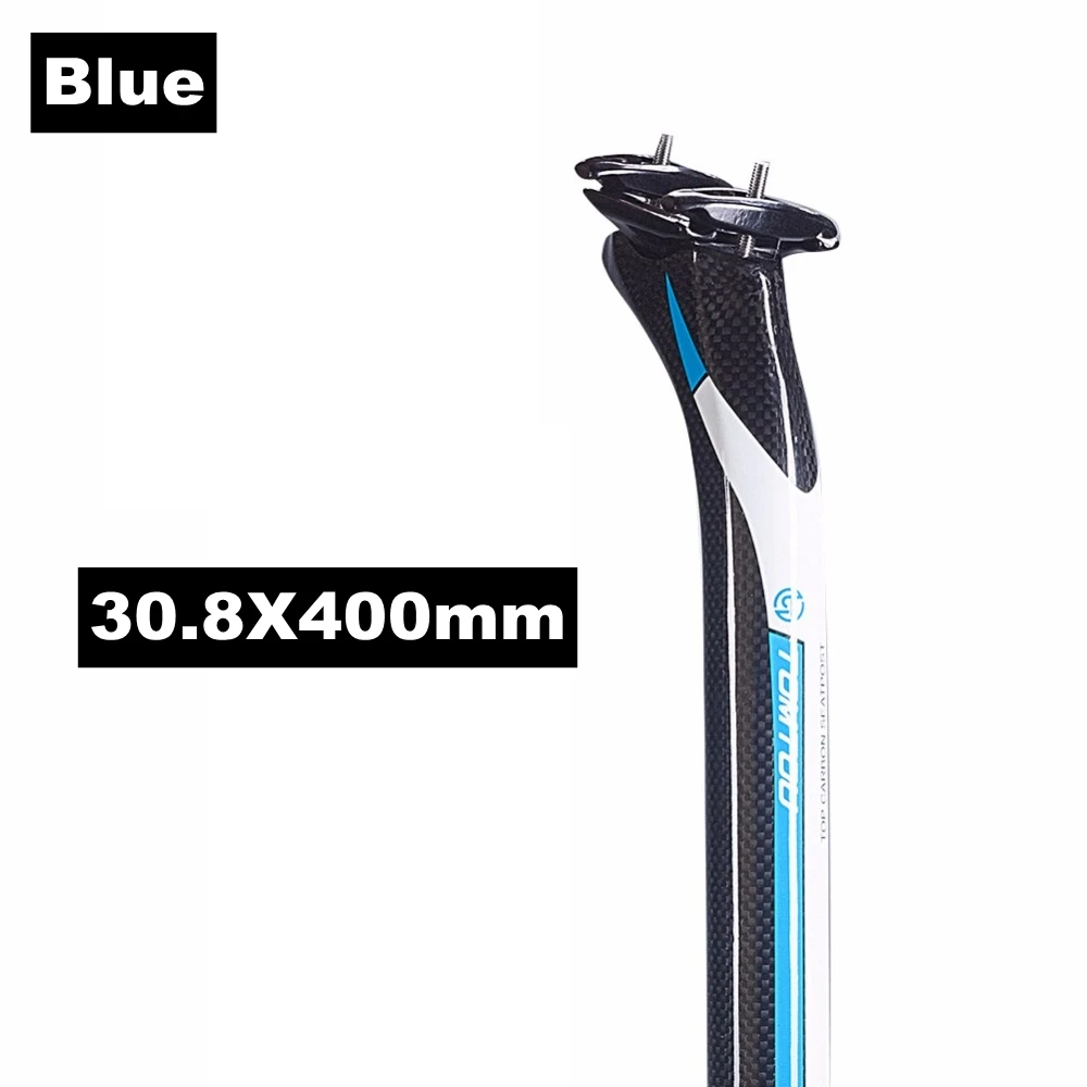 Blue 30.8X400mm TOMTOU назад на-25 градусов, для велоспорта, полные 3K из углеродного волокна, велосипедный Подседельный штырь 27,2/30,8/31,6*350/400 мм для дорожного/горный велосипед Запчасти - Цвет: Blue 30.8X400mm