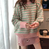 women autumn winter 2021 new loose lazy style small fresh knitted tops korean jacquard sweater all match female elegant pullover