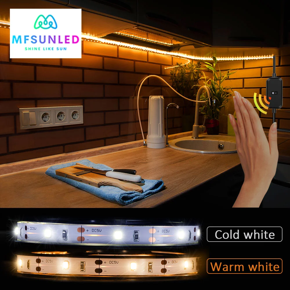 

MFSUNLED Led light strips With Motion Sensor, 5V 2A USB powered SMD2835 30 leds/M DIY White warm white led strip