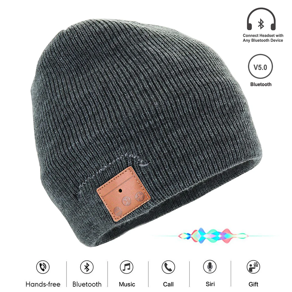 Тёмно-синий Новинка, беспроводная Bluetooth гарнитура, шапка, вязаная, Bluetooth 5,0, шапка, наушники, теплые зимние шапки, музыкальные наушники, лучший рождественский подарок - Цвет: Тёмно-синий