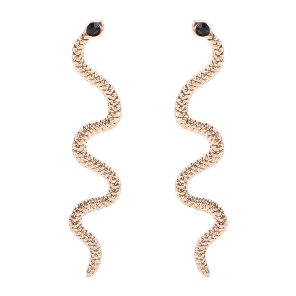 Серьги в виде змеи стиле панк золотистые и серебристые металлические серьги-змеи