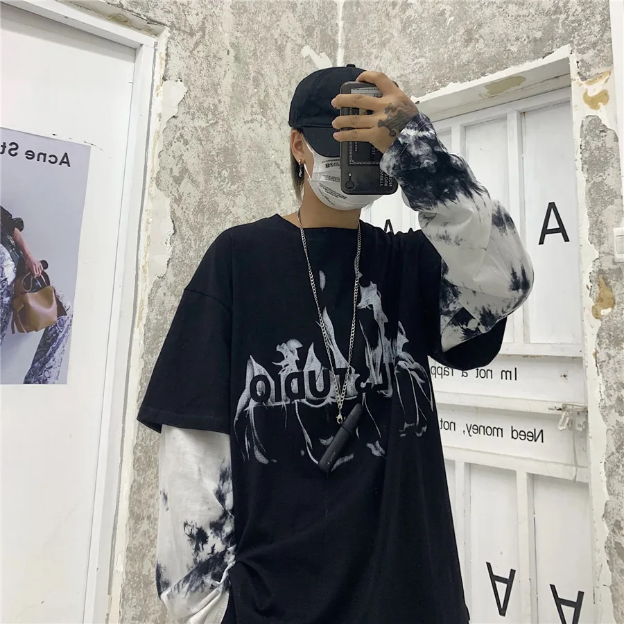 Woherb, Harajuku, футболка из двух частей, женская и Мужская модная уличная одежда, топы с буквенным принтом, повседневные топы с длинным рукавом, футболки