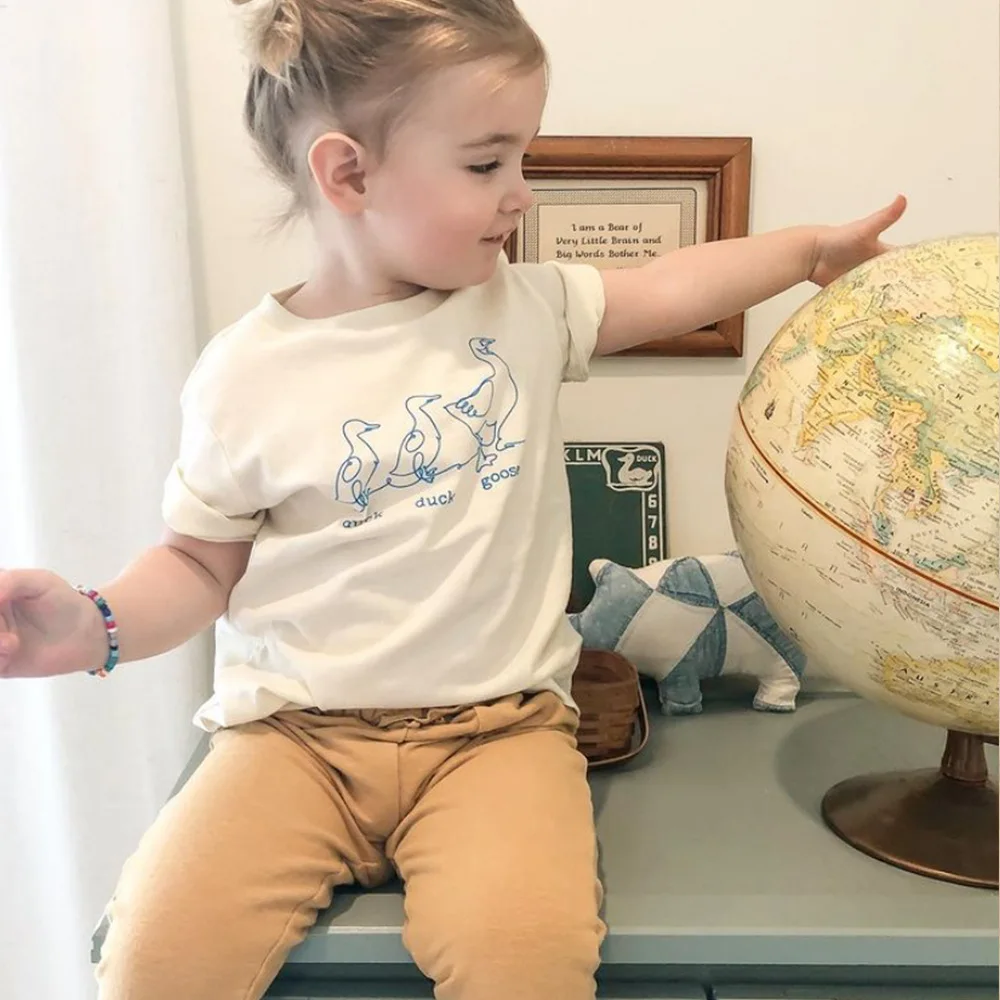 

Toddler Baby Boy Girl Simplicity Summer New T-shirt Cotton Cartoon Printed Tops Kid Fashion Short Sleeve Thin Clothes