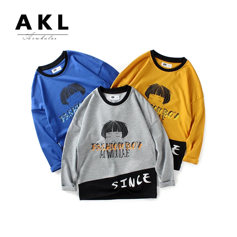 

Spring Autumn New Children's T-shirts 5-10 Years Big Boys Korean Letter Color Contrast T Shirt Cotton Long Sleeve Tops for Boys