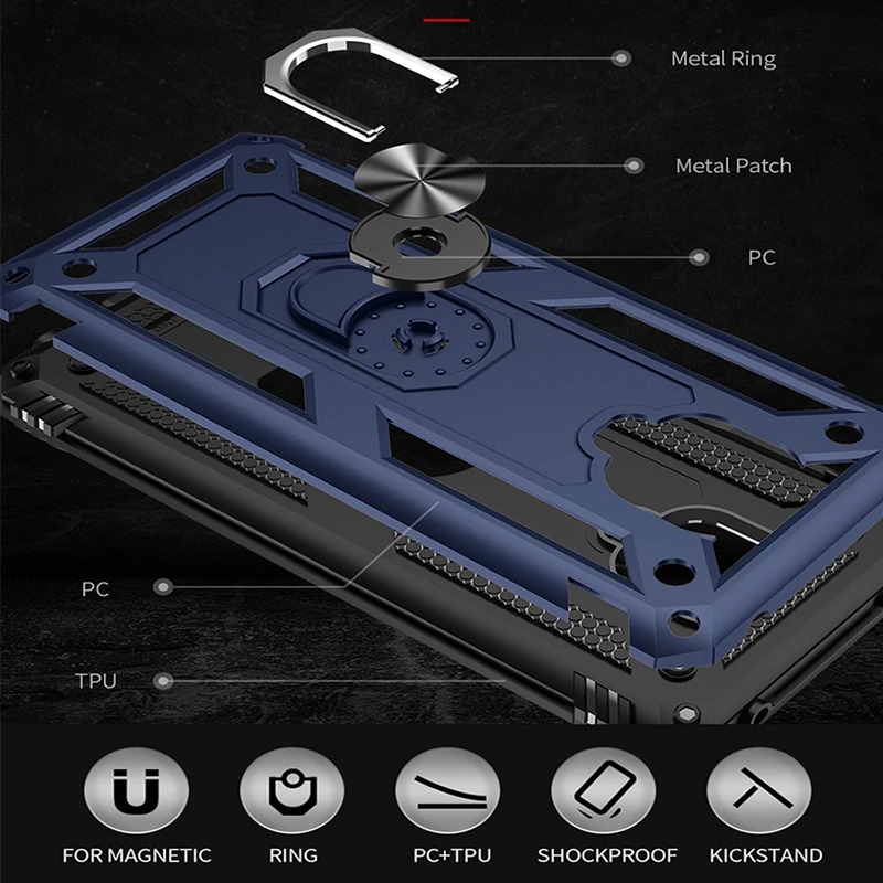 Armor Magnetic Metal Case For Xiaomi Redmi Note 10 9 X3 9c 9s 8T 8 7 Poco M3 11 F3 9A 7A K40 9T Pro Max 5G Shockproof Ring Cover