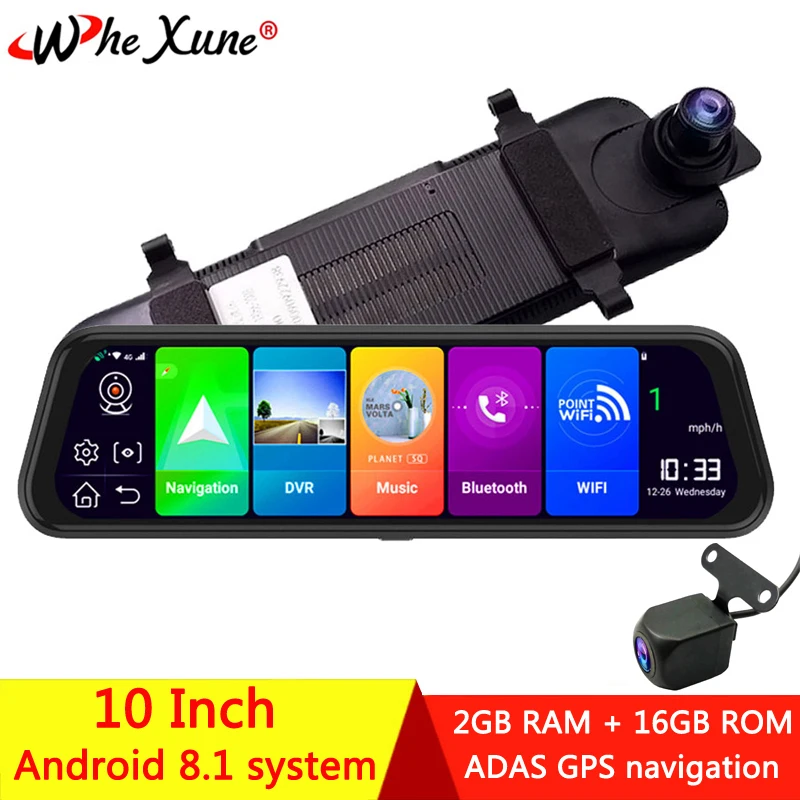 Автомобильный видеорегистратор WHEXUNE Full HD 1080P 4G Android 8 1 10 дюймов потоковая передача