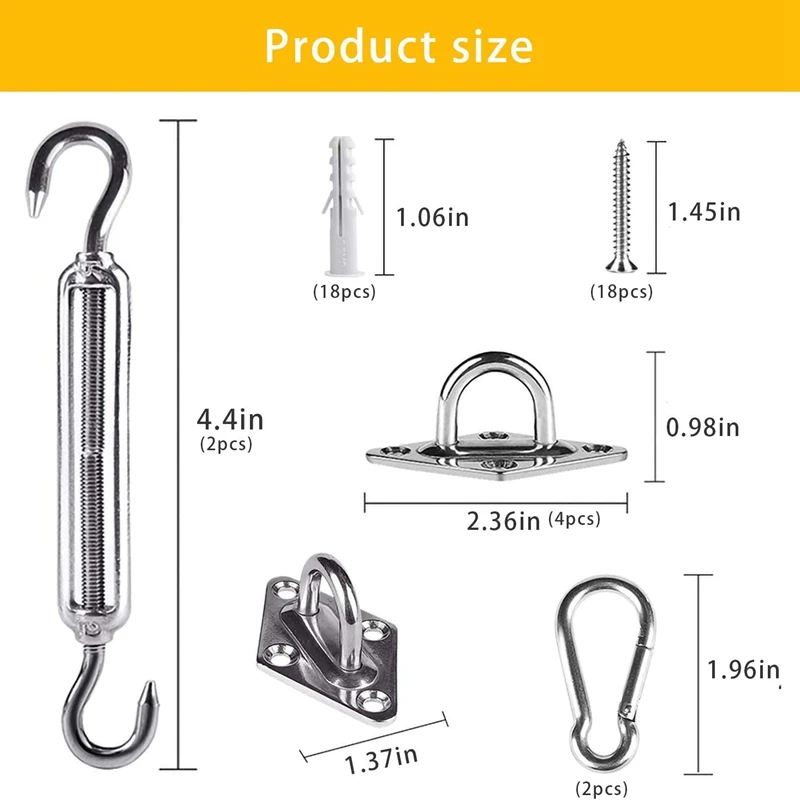 

Sun Shade Sail Hardware Kit for Rectangle/Square/Triple-cornered, Heavy Duty Installation Kit in Lawn and Garden (44Pcs)