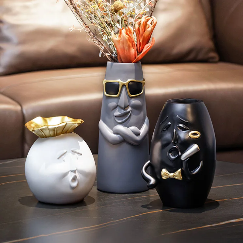 

Скандинавская полимерная забавная картина с изображением лица, ваза для цветов, украшение для гостиной, телевизора, кабинета, обеденного ст...