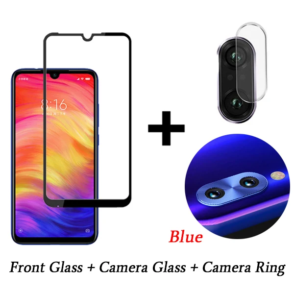 Blue Ring 3 в 1 защитный Стекло для спортивной камеры Xiao mi Red mi Note 7 Защита для экрана камеры защитная пленка объектива закаленное Стекло на Red mi Note 7 - Цвет: Blue Ring