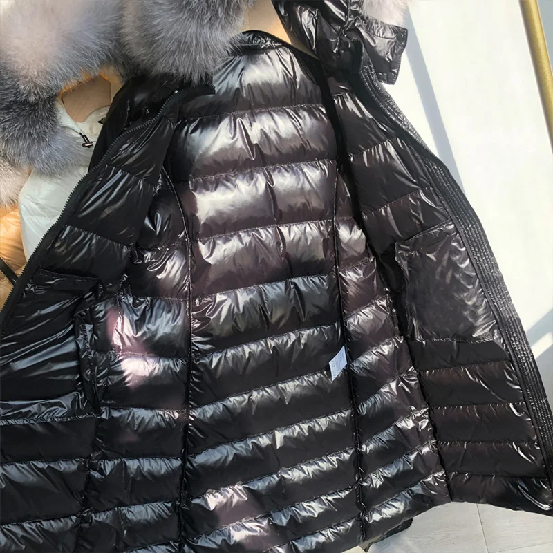 Женский пуховик с капюшоном длинная непромокаемая парка на утином пуху