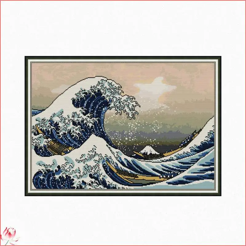 

The Great Wave of Kanagawa Chinese Cross Stitch Kits Ecological Cotton Stamped Printed 14CT 11CT DIY Easy To Use Home Decoration