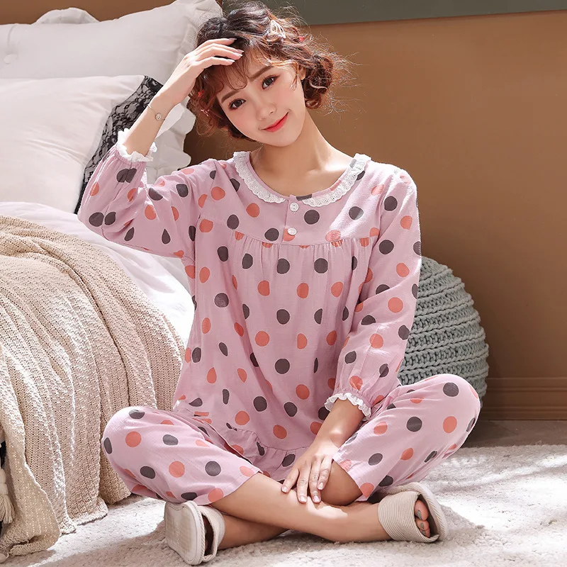 Хлопковая пижама женские пикантные брюки с длинным рукавом тонкая стильная