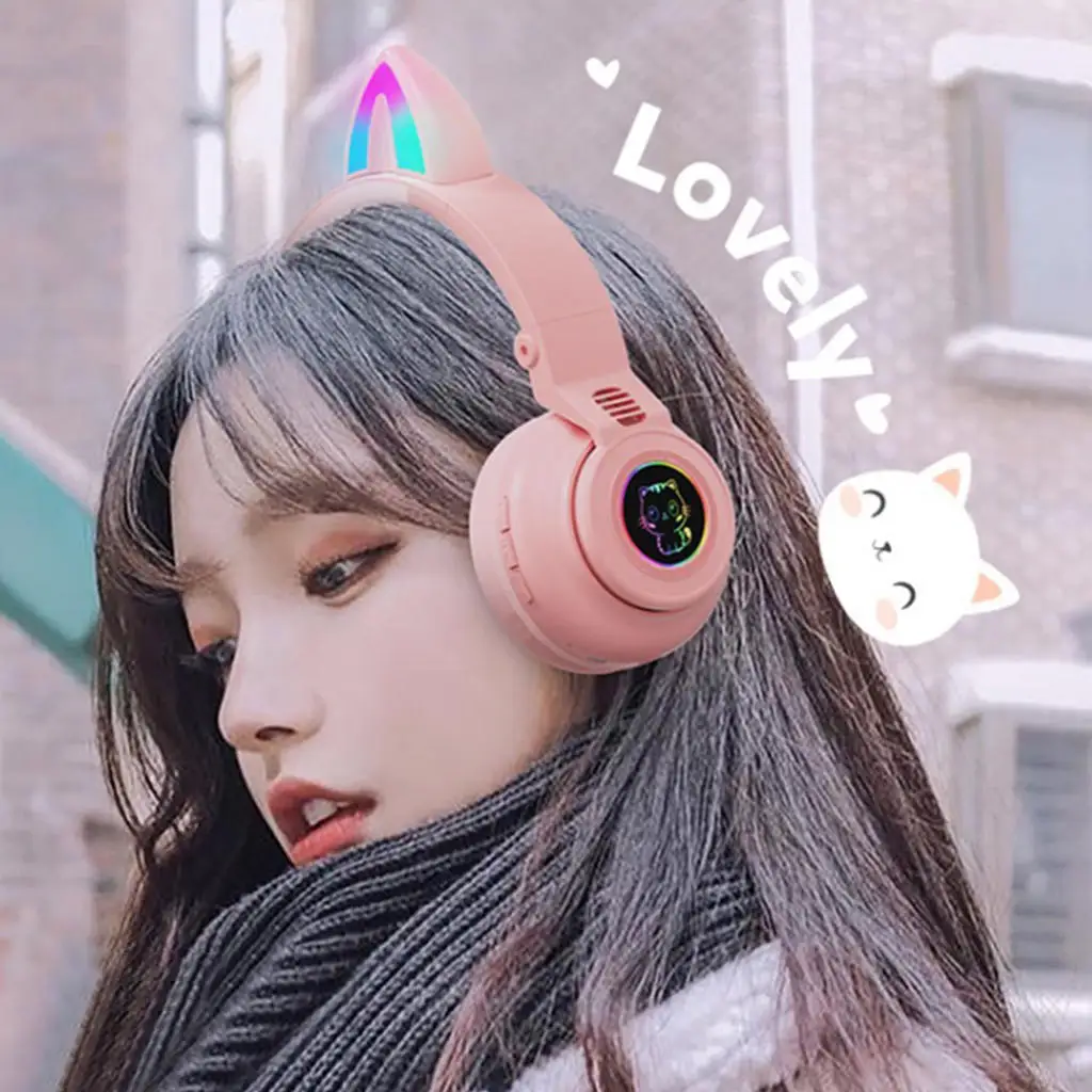 RGB кошачьи наушники Bluetooth светодиодный светильник вес для взрослых и детей