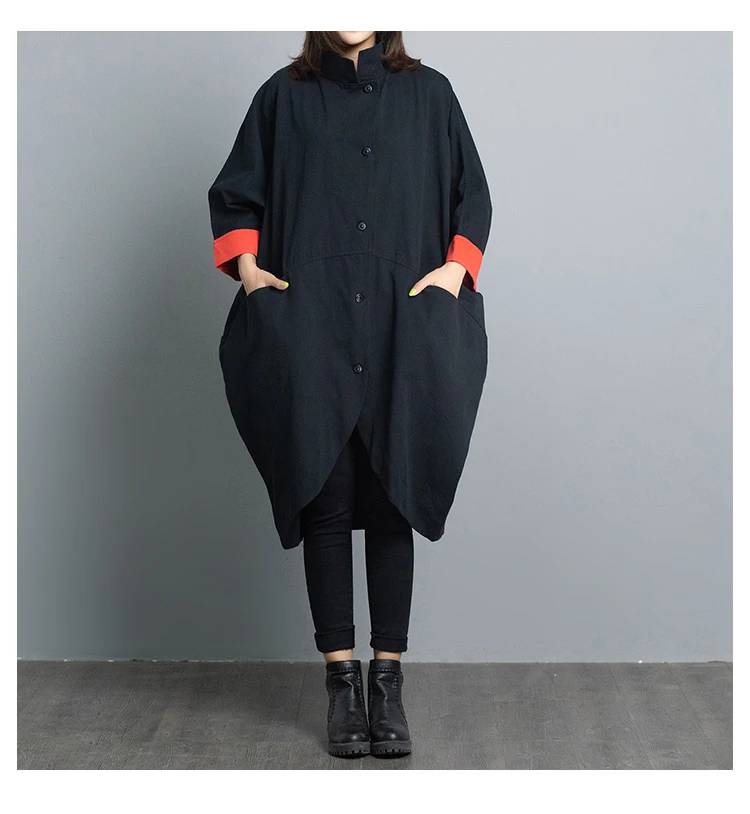 Черный cotton plus size Oversized vintage women causal loose midi spring autumn shirt dress elegant clothes ladies dresses - Цвет: Черный