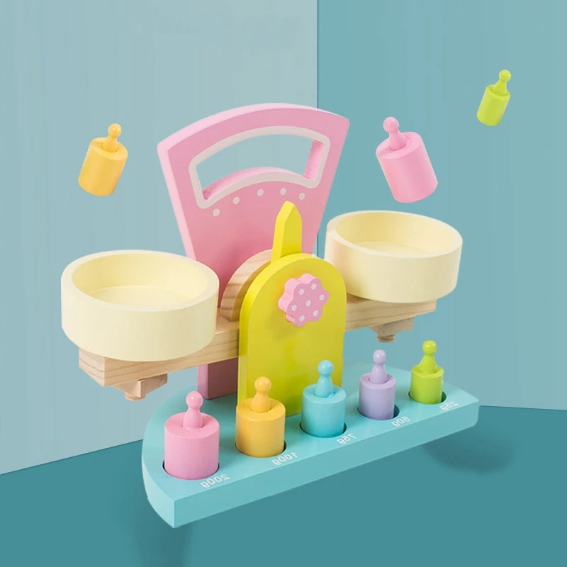 

Wooden Balance Scale Toy with Weights for Kids Early Education Learning Toys Children Measuring Playset