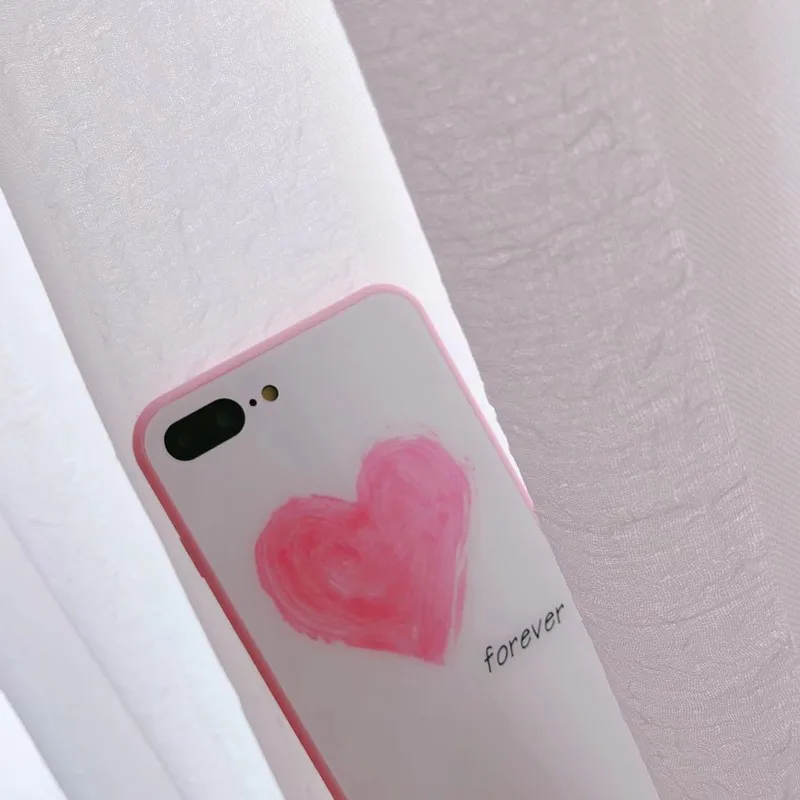 Чехол для телефона розовая серия Love Heart закаленное стекло чехол для iPhone 7 8 Plus 6 6s Plus X XS чехол для MAX XR защитный Модный чехол