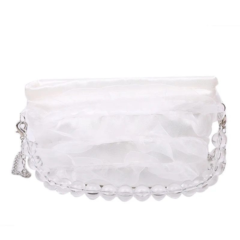 

Ladies Clutch Bag Small Evening Wedding Party Handbags Chain Shoulder Bag Beaded Handle Ruffles Drawstring Bags Women