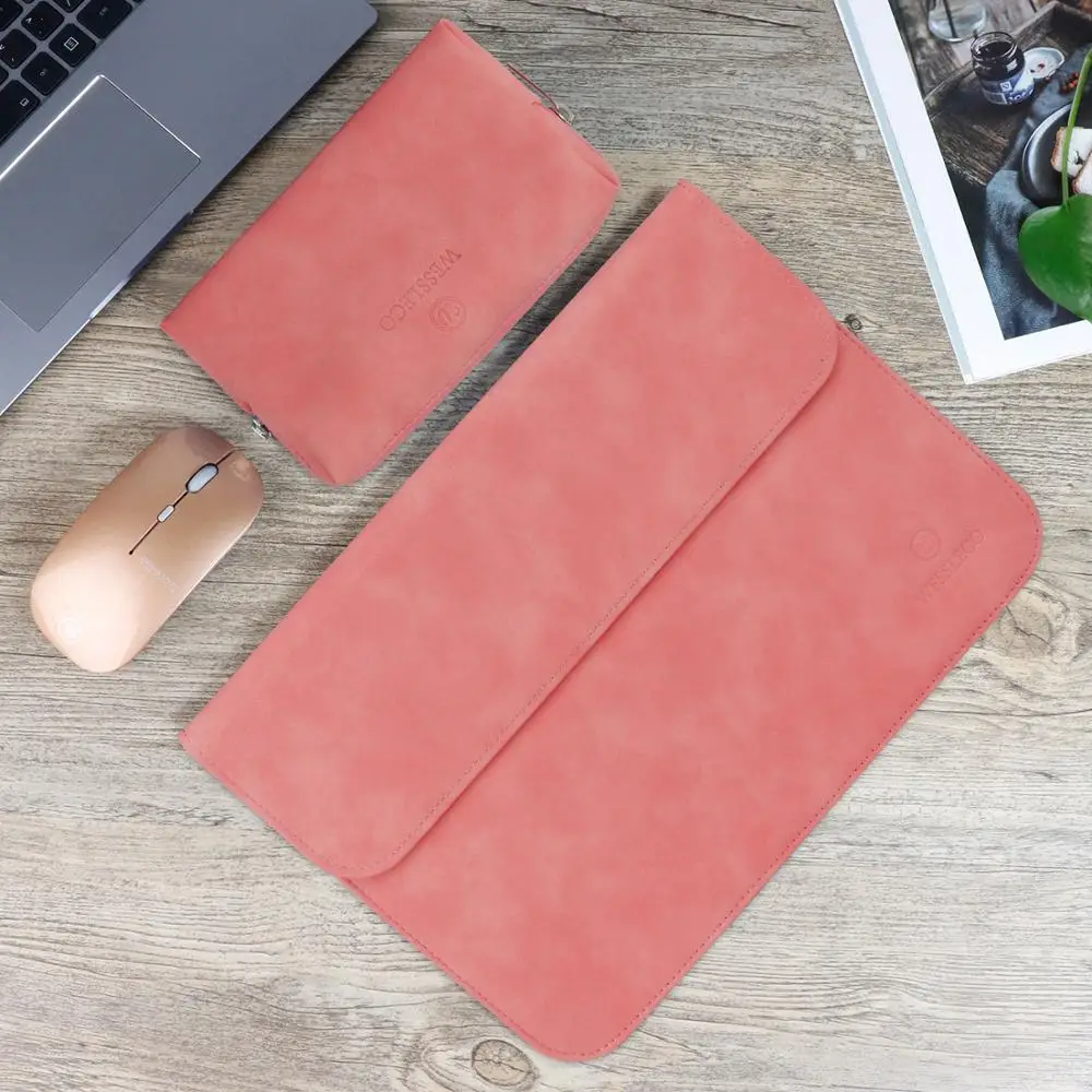

Wessleco Magnetic Buckle PU Laptop Sleeve Bag for Surface Xiaomi Macbook Pro 13 Case for Air 11 12 2018 15 16 Touch ID Bar